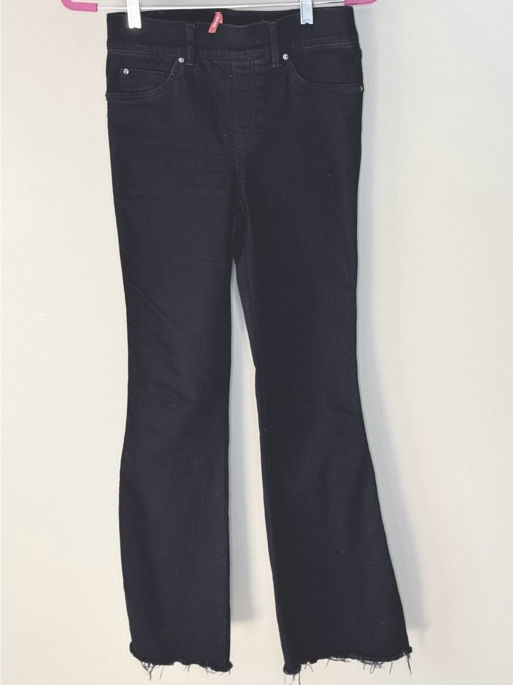 SPANX Black High-Rise Flared Jeans with Raw Hem